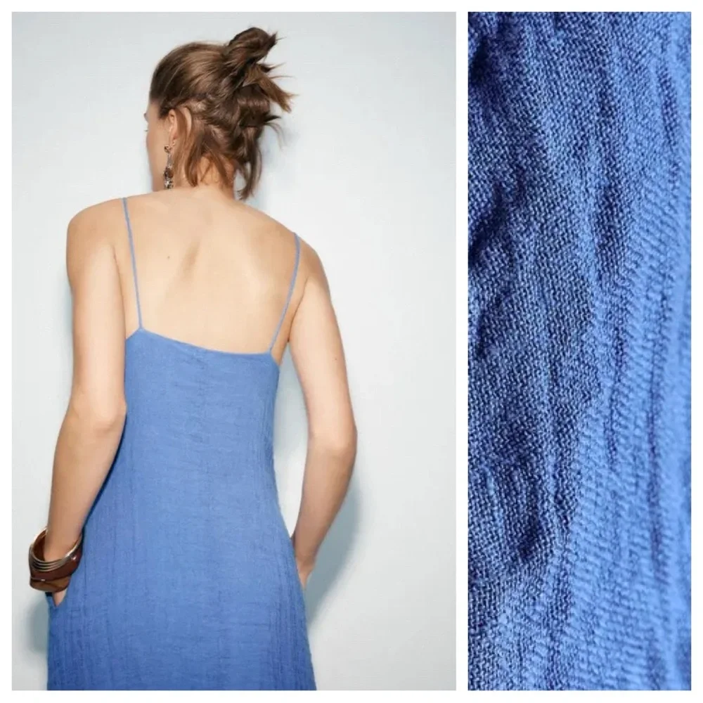 NWT Zara Blue Strappy V-Neck Midi Dress